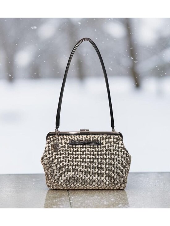 The Sak Handbags - VTG The Sak x Elliott Lucca  BowTweed Framed Bag Black Beige Woven Shoulder Bag